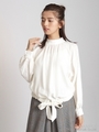 コットンウールビエラ裾リボンブラウス/ホワイト
