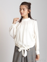 コットンウールビエラ裾リボンブラウス/ホワイト