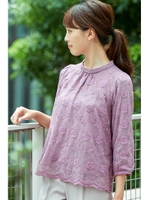 チュールレースパフスリーブブラウス/ピンク(090)