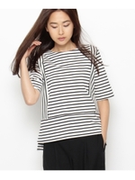 トルファン綿ボーダー半袖カットソー/ホワイト系(302)