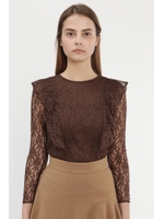 パトリシアショルダーフリルブラウス/BROWN(050)