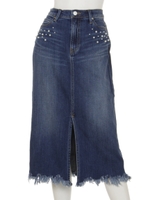 フェイクパール付きIラインデニムSK/BLU