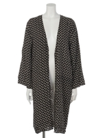 レトロ柄レーヨンロングカーディガン/ブラック