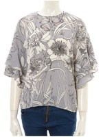 花柄デザインスリーブブラウス/ホワイト