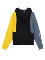 配色＆デニム切替プルオーバーパーカー/ブラック