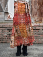INDIA Bohemian patchworkラップスカート/レッド