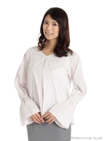 ベルスリーブストライプブラウス/ボルドー