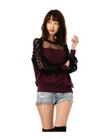 袖ドットチュールトップス/RED