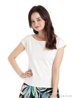 配色ボタンフレンチカットソー/ベージュ