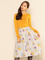 クラシカルフラワーフレアスカート/ベージュ