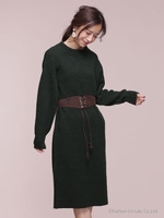 クルーネックコクーンニットワンピ/Dグリーン