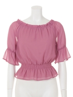 シフォンオフショルシャーリングブラウス/ピンク