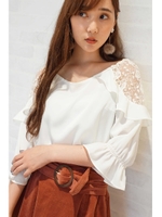 ラッフル　シアー　ショルダー　ブラウス/ホワイト(030)