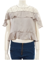 レースティアードフリルサテンブラウス/ブラック