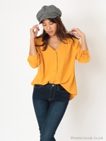 袖シャーリングスピンドルブラウス/ブラック