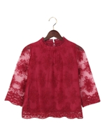 チュール刺繍H/N TOPS 7分袖/ボルドー