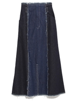 バイカラードッキングデニムスカート/SAX