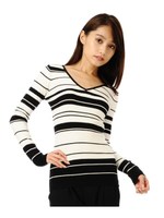 ランダムボーダーニットトップス/BLACK