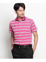 ADロゴボーダープリント半袖ポロシャツ/ラズベリーピンク(173)