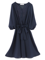 【ワンピース】ボーラー刺繍ワンピース/ボルドー