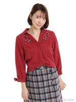 ピーチ刺しゅうスキッパーBL/ワイン