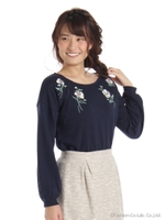 フラワー刺繍裏毛プルオーバー/グレー