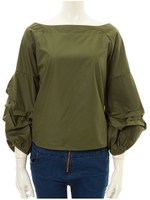 ボリュームスリーブオフショルブラウス/カーキ