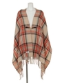 チェックフリンジポンチョ/ブラウン