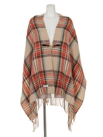 チェックフリンジポンチョ/ブラウン