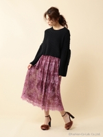 グレンチェックプリント透かしフレアスカート/レッド