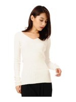 Ｖネックリブニットトップス/WHITE