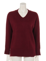 【Shelly island】Vネックブークレ起毛プルオーバー/ボルドー