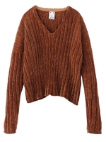 V NECK CHENILLE SWEATER/ブラウン