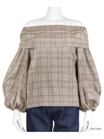 タックオフショルダーブラウス/BROWN