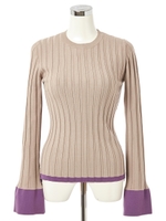 リブフレアスリーブニットトップス/グレー