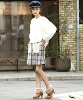 ファーポケット付きチェック台形スカート