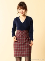 ハイウエストチェックスカート/ボルドー
