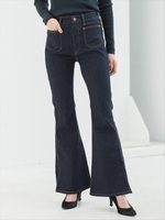 12ozストレッチDENIMスリット入りベルボトム/ブルー