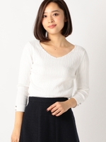 スカラ刺繍ランダムリブニット/シロ