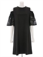 オープンショルダー袖レースワンピース/ブラック