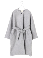 ノーカラーコート/杢グレー