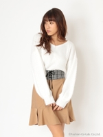 袖シャギーケーブルニット/オフホワイト