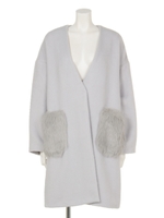 【ANAP】ファーポケットノーカラーVネックコート/キャメル(017)