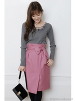 フリルベルト付ウールタイトスカート/ローズピンク