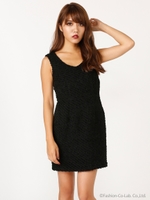 warm tweed VネックOP/柄BLK