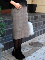 チェックロングタイトスカート/ブラウン柄