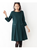 圧縮ニットプリーツワンピース/ダークグリーン(023)