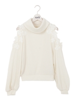 肩あきレースモチーフオフタートルTOPS/ホワイト