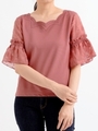 【WEB限定価格】☆Jネック刺繍袖シフォンプルオーバー/ピンク