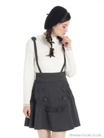 エプロン風サス付きフレアスカート/ブラック